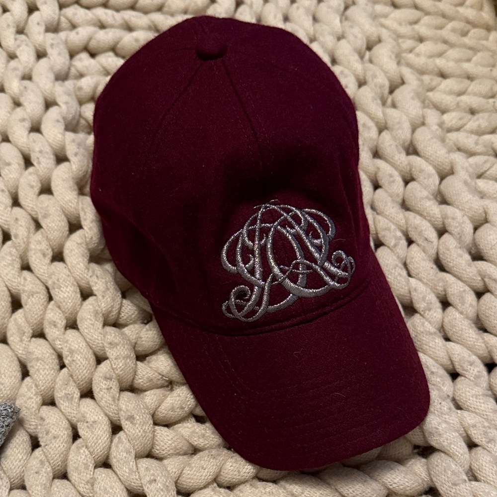 J. Crew Burgundy Cap with Silver Embroidery